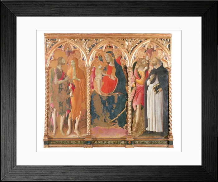 Framed Print : Madonna with Child and the Sts John Baptist and Mary Magdalene, Saint Christopher and Dominic, by Bartolomeo di Tommaso, 1450 about, 15th Century, tempera on panel