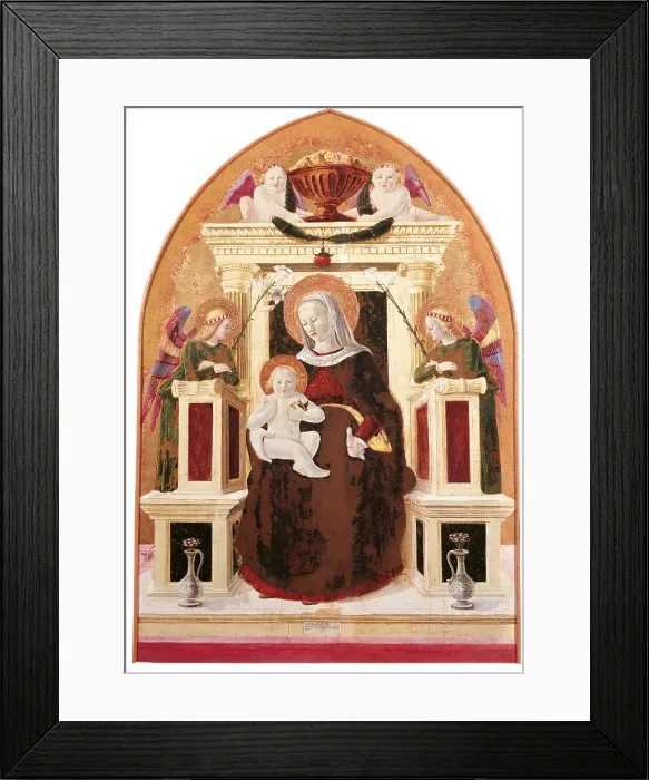 Framed Print : Madonna and Child Enthroned, angles and putti, by Giovanni Angelo di Antonio da Camerino, 1455 - 1460, 15th Century, tempera on panel, - Italy, Marche, Pesaro Urbino, Urbino