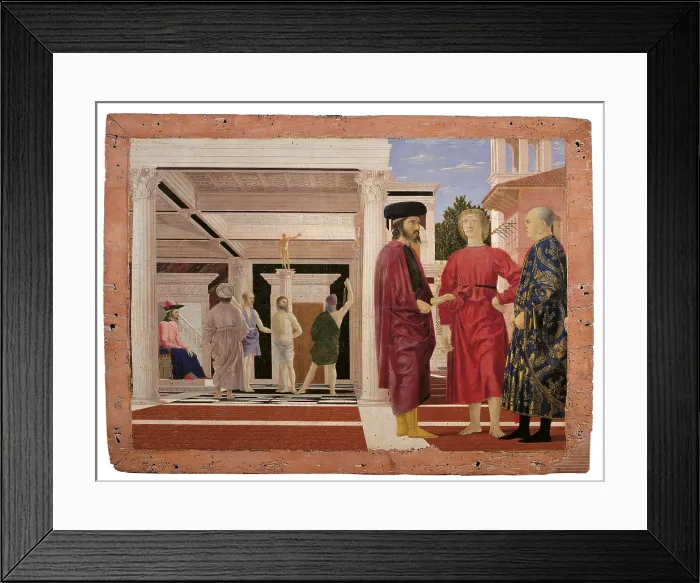 Framed Print : The Flagellation of Christ, by Pietro di Benedetto dei Franceschi known as Piero della Francesca, 1453 - 1460 about, 15th Century, tempera and oil on poplar panel Framed Print : The Flagellation of Christ, by Pietro di Benedetto dei Franceschi known as Piero della Francesca, 1453 - 1460 about, 15th Century, tempera and oil on poplar panel