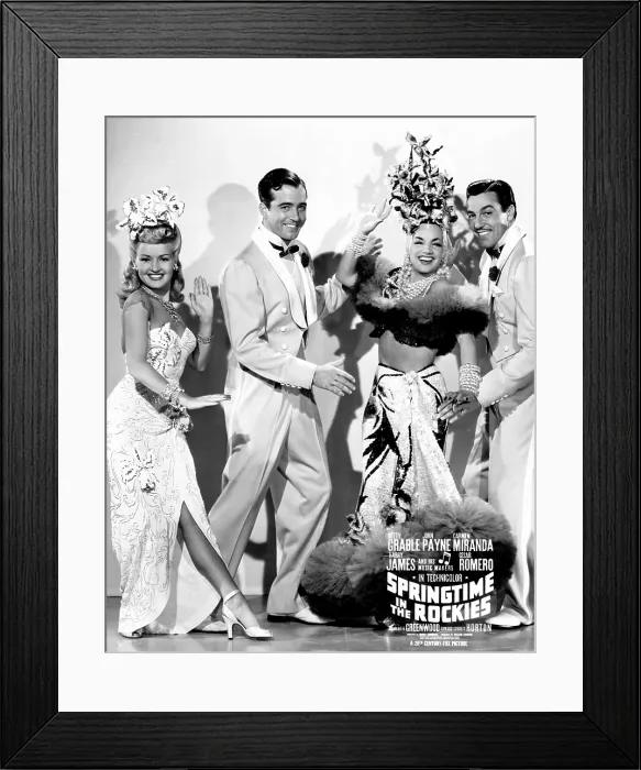 Framed Print : SPRINGTIME IN THE ROCKIES, from left, Betty Grable, John Payne, Carmen Miranda, Cesar Romero, 1942, TM & Copyright 20th Century Fox Film Corp. / courtesy Everett Collection