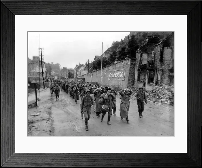 Framed Print : German prisoners taken in fighting Cherbourg, France on June 22-25, 1944. Many other German troops without ammunition were holed up in an underground quarry
