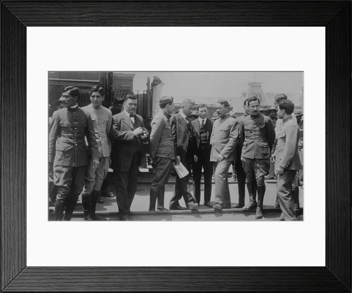 Framed Print : General Alvaro Obregon and his staff in Juarez, Mexico at the Juarez-El Paso conference May, 1916