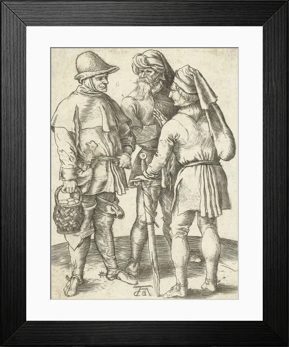 Framed Print : Three Farmers in Conversation, by Albrecht Durer, German print, engraving. 1567 copy of the Durer original by Abraham de Bruyn (BSLOC_2016_2_119) Framed Print : Three Farmers in Conversation, by Albrecht Durer, German print, engraving. 1567 copy of the Durer original by Abraham de Bruyn (BSLOC_2016_2_119)