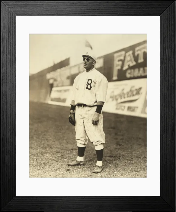 Framed Print : Casey Stengel, wearing sunglasses, while playing outfield for the Brooklyn Dodgers, c. 1915 (BSLOC_2018_3_171)