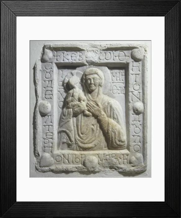 Framed Print : Madonna with Child known as Hodighitria, by Unknown Artist, 11th Century, marble - Italy, Puglia, Trani, Saint Mary of Dioniso. Whole artwork view