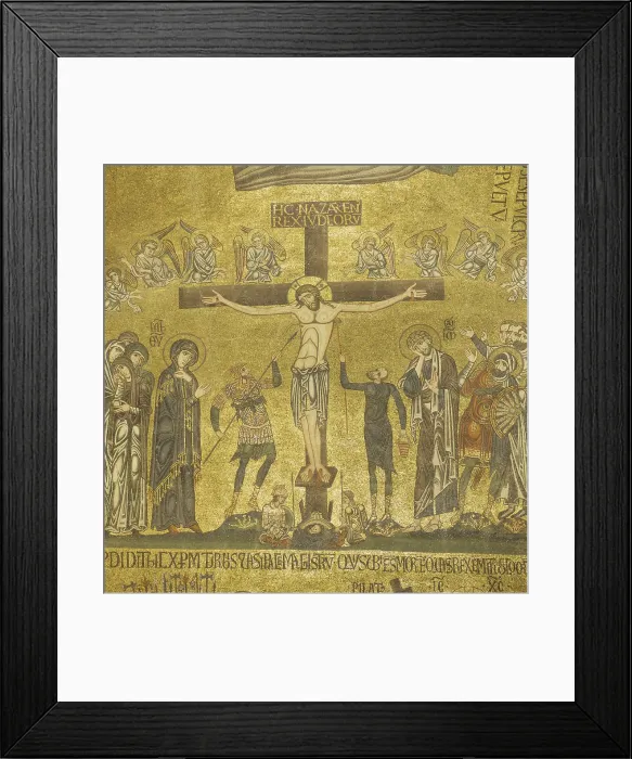 Framed Print : Saint Mark's Basilica, by Master of Ascension, 1150 - 1199, 12th Century, mosaic - Italy, Veneto, Venice, Saint Mark's Basilica. Detail. Detail of Crucifixion