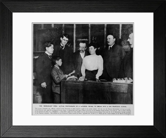 Framed Print : Mongolian Peril: Actual Photograph of a Japanese Trying to Break into a San Francisco School