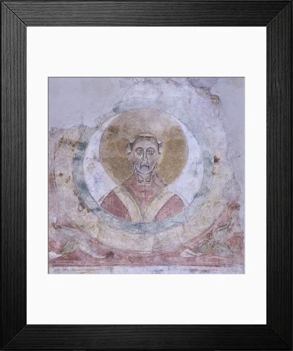 Framed Print : Head of a Saint in a Circle, by Unknown Artist, 11th Century, fresco - Italy, Lombardy, Milan, St. Ambrose Cathedral. Detail