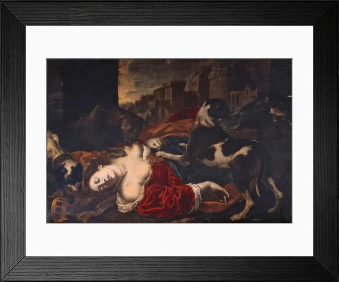 Framed Print : Florentine Artist, Queen Jezebel Torn by Dogs, 17th Century, oil on canvas, Italy, Lazio, Rome, Castel Sant'Angelo National Museum Framed Print : Florentine Artist, Queen Jezebel Torn by Dogs, 17th Century, oil on canvas, Italy, Lazio, Rome, Castel Sant'Angelo National Museum
