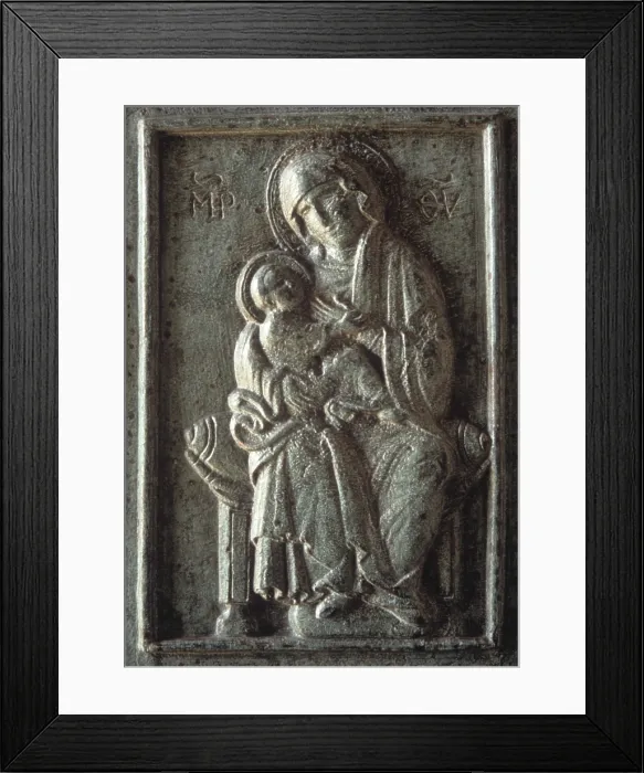 Framed Print : Madonna with Child known as Hodighitria, by Unknown Artist, 11th Century, marble - Italy, Puglia, Trani, Cathedral of Saint Nicholas Pilgrim. Whole artwork view