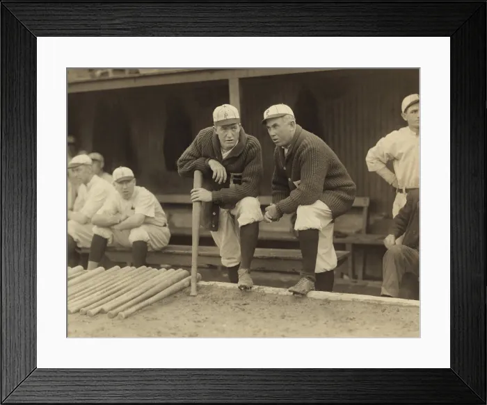 Framed Print : Grover Cleveland Alexander and Manager Pat Moran, in 1915. They are in conversation at the Philadelphia Athletics dugout during the 1915 baseball season Framed Print : Grover Cleveland Alexander and Manager Pat Moran, in 1915. They are in conversation at the Philadelphia Athletics dugout during the 1915 baseball season