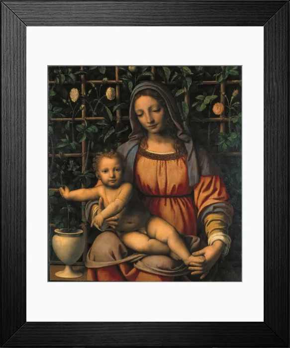 Framed Print : Luini Bernardino, Madonna and Child (Madonna del Roseto), 1505 - 1510, 16th Century, oil on poplar wood, Italy, Lombardy, Milan, Brera Art Gallery Framed Print : Luini Bernardino, Madonna and Child (Madonna del Roseto), 1505 - 1510, 16th Century, oil on poplar wood, Italy, Lombardy, Milan, Brera Art Gallery