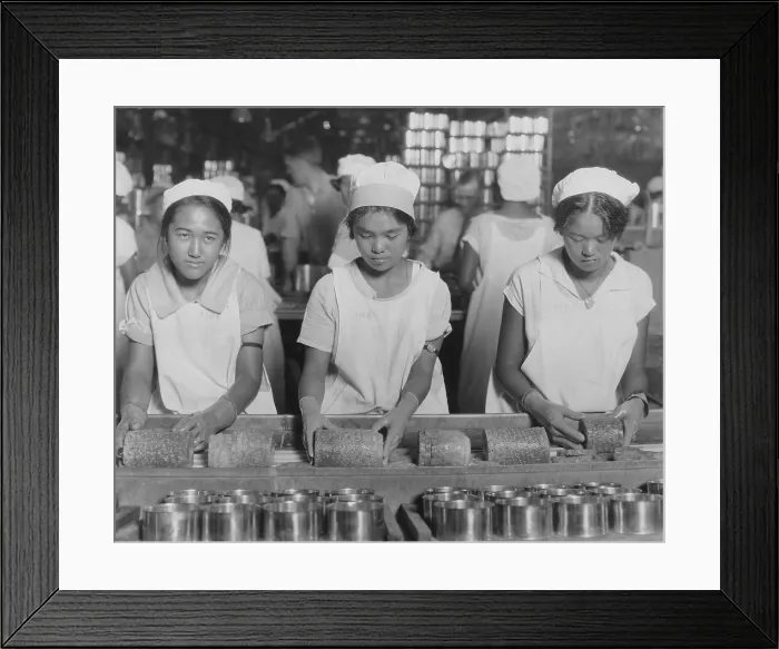 Framed Print : Asian American young women working in a pineapple cannery in Hawaii in 1928