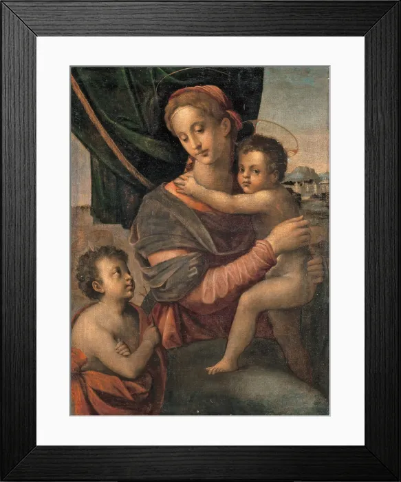 Framed Print : Florentine Artist, Madonna and Child with Young Saint John, 1520, 16th Century, oil on canvas, Italy, Emilia Romagna, Rolo, Reggio Emilia, San Zenone Parish Church