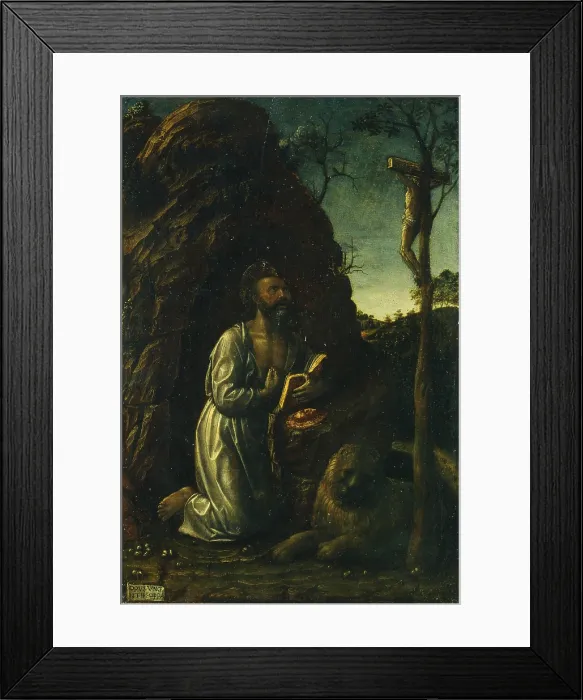 Framed Print : St. Jerome in the Wilderness, by Vincenzo Foppa, 1460, 15th Century, board - Italy, Lombardy, Bergamo, Carrara Academy. Whole artwork view. St