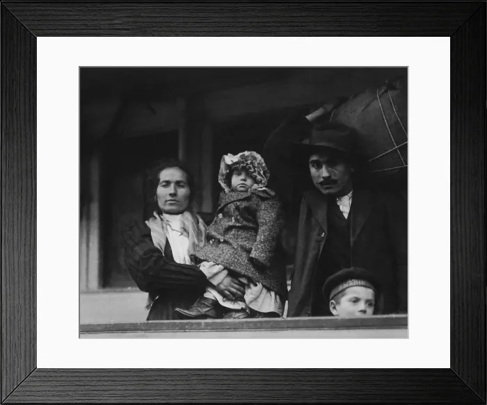 Framed Print : Italian immigrant family on ferry to Ellis Island in 1905