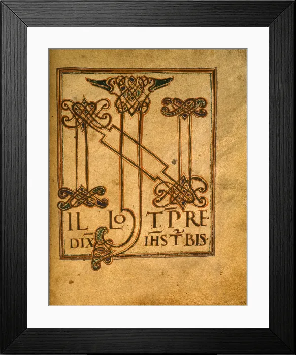 Framed Print : Illuminated capital J N, by Unknown Artist, 11th Century, manuscript - Italy, Piedmont, Turin, National University Library. Detail