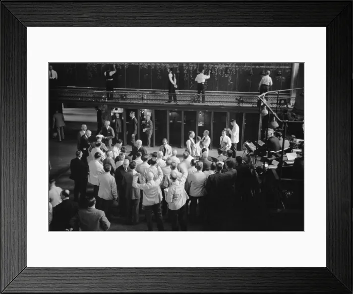 Framed Print : Traders bidding on commodity futures at Minneapolis Grain Exchange Minnesota. September 1939. (BSLOC_2010_18_27) Framed Print : Traders bidding on commodity futures at Minneapolis Grain Exchange Minnesota. September 1939. (BSLOC_2010_18_27)