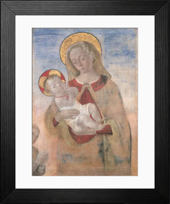 Framed Print : Madonna with Child and Little Shepherdess, by Master of St Giovannis Stendardo, 1475 about, 15th Century, tempera on panel, cm 88 x 61 - Italy, Marche, Pesaro Urbino, Urbino