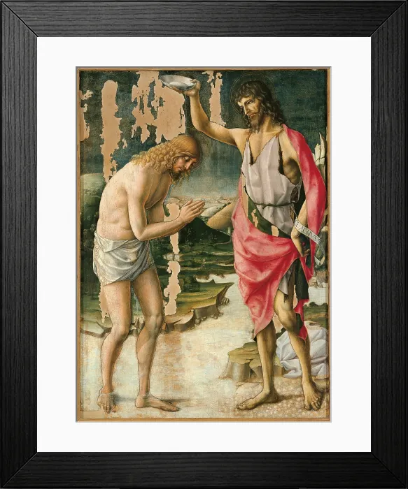 Framed Print : The Baptism of Christ, by Lorenzo dAlessandro, 1490 about, 15th Century, tempera on panel, cm 155 x 110 - Italy, Marche, Pesaro Urbino, Urbino, Marche National Gallery. All Framed Print : The Baptism of Christ, by Lorenzo dAlessandro, 1490 about, 15th Century, tempera on panel, cm 155 x 110 - Italy, Marche, Pesaro Urbino, Urbino, Marche National Gallery. All