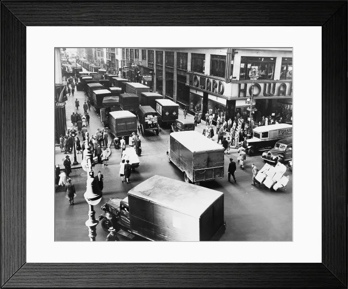 Framed Print : Delivery trucks jamming West 37th Street looking west from 7th Avenue New York City 1945. LC-USZ62-111255