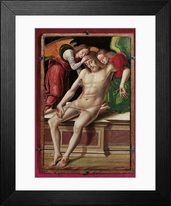 Framed Print : The Dead Christ Supported by Angels, by Giovanni Santi, 1480 - 1485, 15th Century, Painting on panel, cm 35 x 23, 5 - Italy, Marche, Pesaro Urbino, Urbino, Marche National Gallery Framed Print : The Dead Christ Supported by Angels, by Giovanni Santi, 1480 - 1485, 15th Century, Painting on panel, cm 35 x 23, 5 - Italy, Marche, Pesaro Urbino, Urbino, Marche National Gallery
