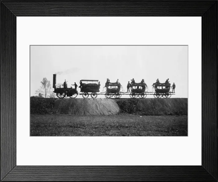 Framed Print : 1929 re-enactment photo of the DEWITT CLINTON steam engine making its first trip with passengers from Albany to Schenectady on August 9 1831