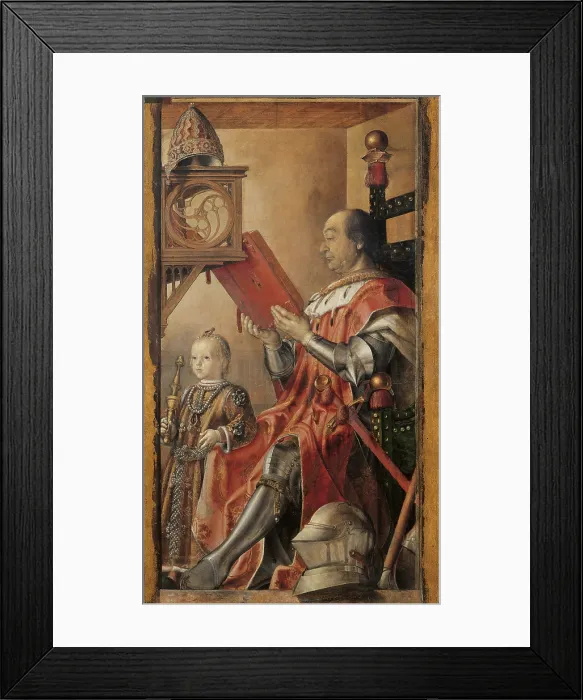 Framed Print : Double Portrait of Federico da Montefeltro and His Son Guidobaldo, by Pedro Berruguete, 1476 - 1477 about, 15th Century, tempera on panel, cm 134 x 76 - Italy, Marche