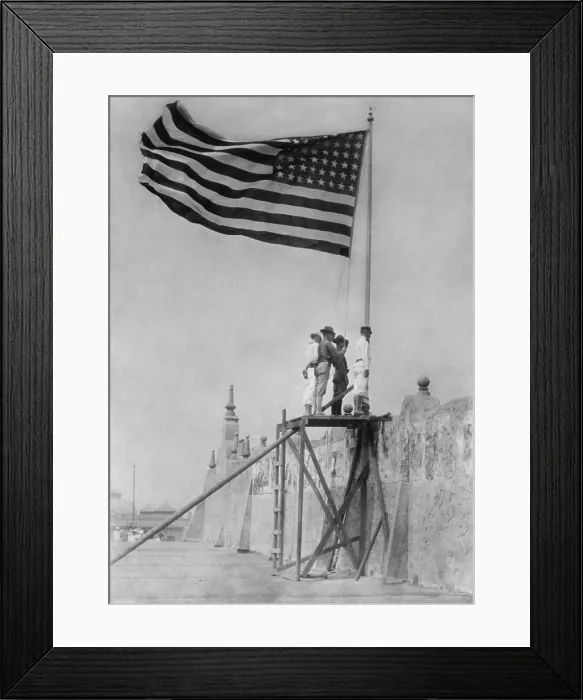 Framed Print : Formal raising of first US flag over Veracruz, Mexico on April 27, 1914. The US occupation of the city continued until Nov. 23, 1914 (BSLOC_2016_13_73.jpg )
