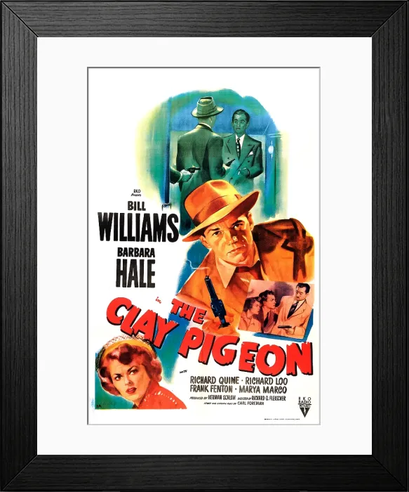 Framed Print : THE CLAY PIGEON, US poster, Barbara Hale (bottom left), Bill Williams (center), 1949 Framed Print : THE CLAY PIGEON, US poster, Barbara Hale (bottom left), Bill Williams (center), 1949