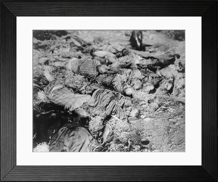 Framed Print : Dead slave laborers lie in a barracks of Nordhausen concentration camp