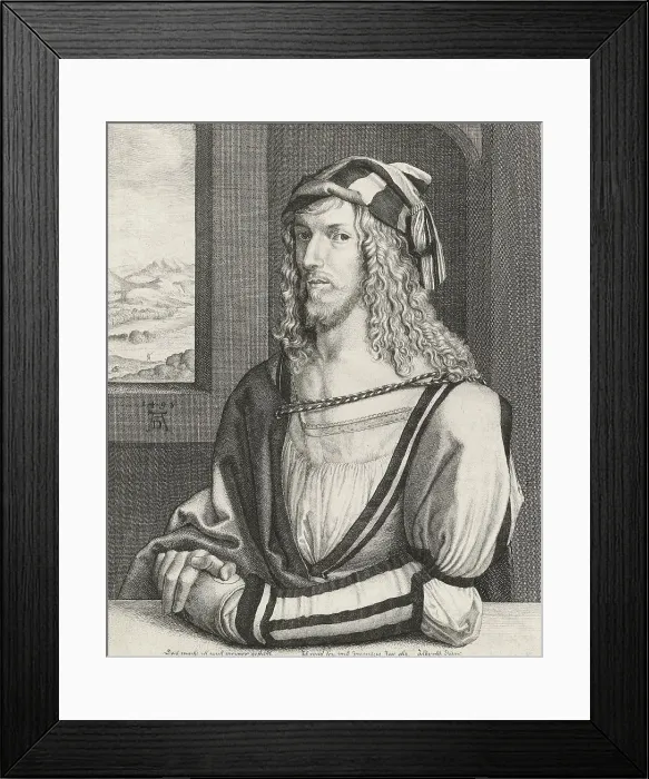 Framed Print : Portrait of Albrecht Durer, by Wenceslaus Hollar, 1645, Belgian print, etching on paper. Copied from original self-portrait of 1498 by Durer at age 26 (BSLOC_2016_2_122)