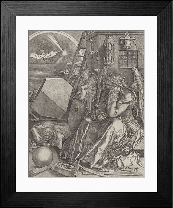 Framed Print : Melancholy, by Johannes Wierix after Durer, 1602, Netherlandish print. Copied from Durer's original of 1514 Framed Print : Melancholy, by Johannes Wierix after Durer, 1602, Netherlandish print. Copied from Durer's original of 1514