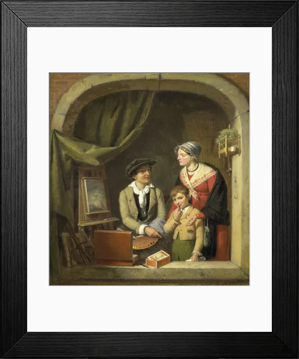 Framed Print : Becoming a Painter, Jean-Baptiste Van Eycken 1825-27, Dutch painting, oil on panel. A mother presents her son to be apprenticed to a painter