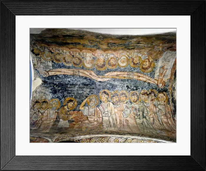 Framed Print : Last Supper, by Unknown Artist, 10th - 11th Century, fresco - Italy, Puglia, Otranto, Church of Saint Peter. Whole artwork view. Fresco with last supper and washing of the feet