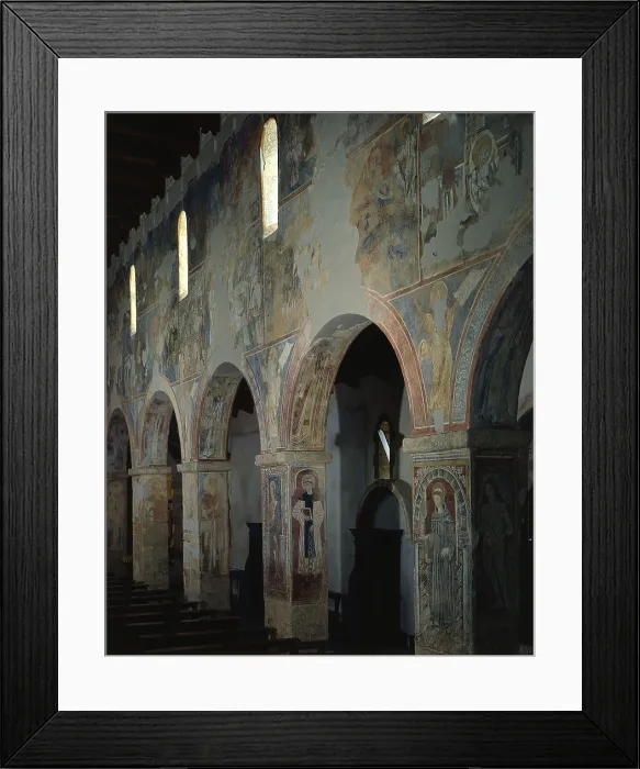 Framed Print : Aisle, by Unknown Artist, 11th Century, fresco - Italy, Basilicata, Matera, Church of Saint Mary of Anglona. Detail. View of the frescoed arches of the aisle
