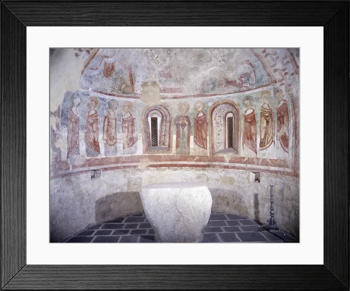 Framed Print : Apse Decoration, by Unknown Artist, 11th Century, fresco - Italy, Piedmont, Briga Novarese, Church of Saint Thomas. Whole artwork view. Line of apostles Framed Print : Apse Decoration, by Unknown Artist, 11th Century, fresco - Italy, Piedmont, Briga Novarese, Church of Saint Thomas. Whole artwork view. Line of apostles