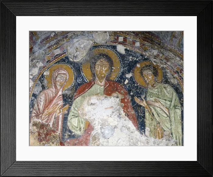Framed Print : Deesis, by Unknown Artist, 5th - 11th Century, fresco - Italy, Basilicata, Saint Michael in Vulture, Saint Michael Abbey. Detail. Christ with Mary and John