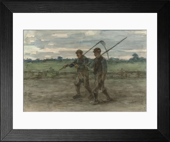 Framed Print : Mowers, by Jozef Israels, c 1860-1910, Dutch painting, watercolor on paper. Two male harvesters walk in a field, carrying their scythes (BSLOC_2016_2_297)