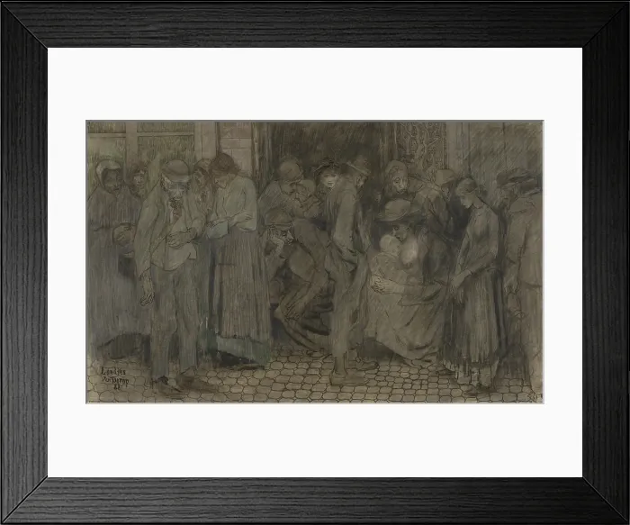 Framed Print : Street Scene in London, by Jan Toorop, 1888, Dutch drawing, pen, ink, wash, on paper. Group of downcast thin people standing on a sidewalk (BSLOC_2016_2_299)