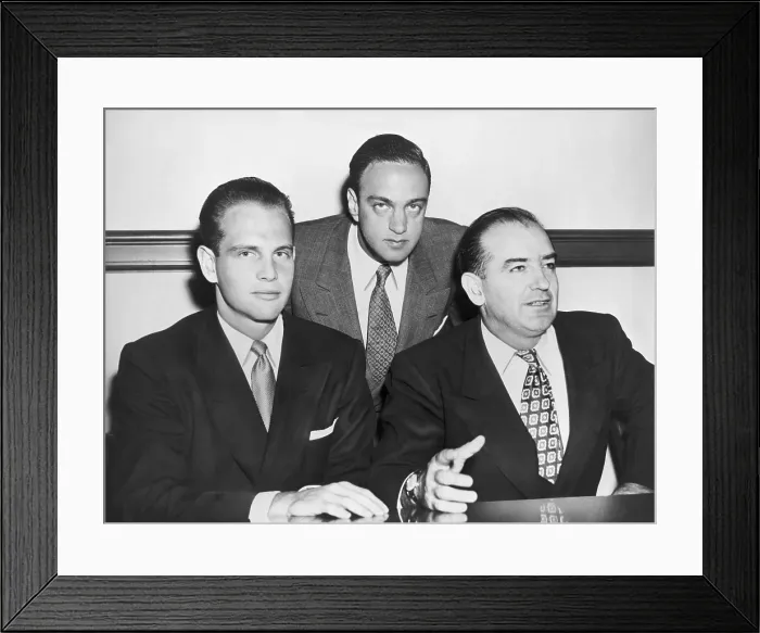 Framed Print : David Schine (left), Roy Cohn, and Senator Joseph McCarthy (right) in 1953. McCarthy headed the Senate Permanent Subcommittee on Investigations