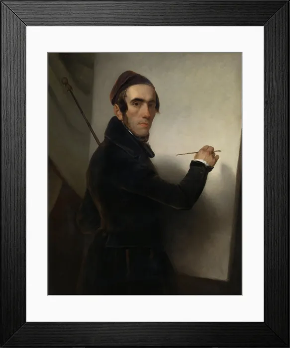 Framed Print : Self-Portrait, by Willem Hendrik Schmidt, c. 1840-49, Dutch painting, oil on canvas. The artist turns toward the mirror by his blank canvas (BSLOC_2016_2_134) Framed Print : Self-Portrait, by Willem Hendrik Schmidt, c. 1840-49, Dutch painting, oil on canvas. The artist turns toward the mirror by his blank canvas (BSLOC_2016_2_134)