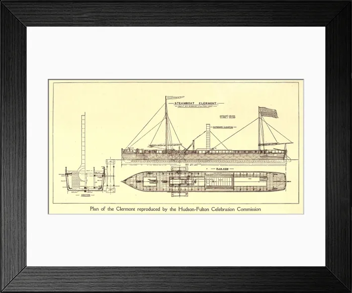 Framed Print : Plan of Robert Fulton's first steamboat the CLERMONT built in 1807. hudsonfultoncele00statuoft_0055 Framed Print : Plan of Robert Fulton's first steamboat the CLERMONT built in 1807. hudsonfultoncele00statuoft_0055