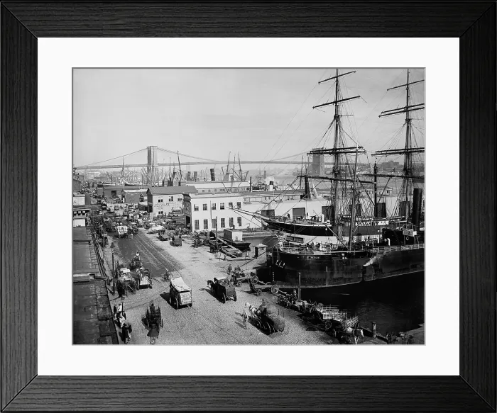 Framed Print : Horse-drawn express wagons moored ships and piers at New York City's South Street Seaport New York in 1901. LC-D4-12681 Framed Print : Horse-drawn express wagons moored ships and piers at New York City's South Street Seaport New York in 1901. LC-D4-12681