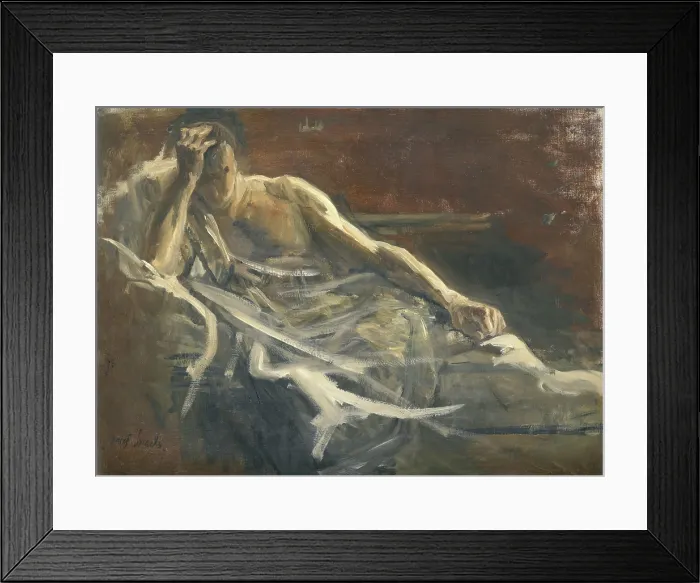 Framed Print : Saul, by Jozef Israels, 1899, Dutch painting, oil on canvas. Study of Saul lying on a couch, with his right hand on the forehead (BSLOC_2016_2_154)