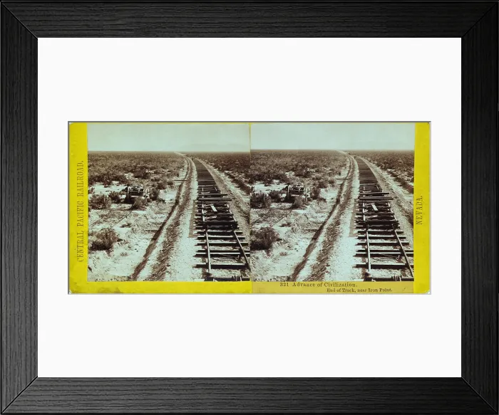Framed Print : ADVANCE OF CIVILIZATION. Railroad tracks under construction near Iron Point in the vicinity of the Humboldt River Nevada. Photo by Alfred A. Hart between 1865-1869