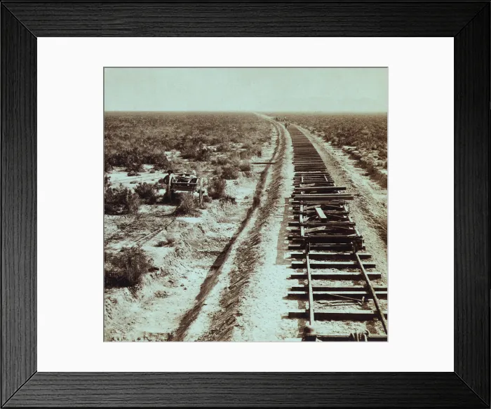 Framed Print : ADVANCE OF CIVILIZATION. Railroad tracks under construction near Iron Point in the vicinity of the Humboldt River Nevada. Photo by Alfred A. Hart between 1865-1869 Framed Print : ADVANCE OF CIVILIZATION. Railroad tracks under construction near Iron Point in the vicinity of the Humboldt River Nevada. Photo by Alfred A. Hart between 1865-1869