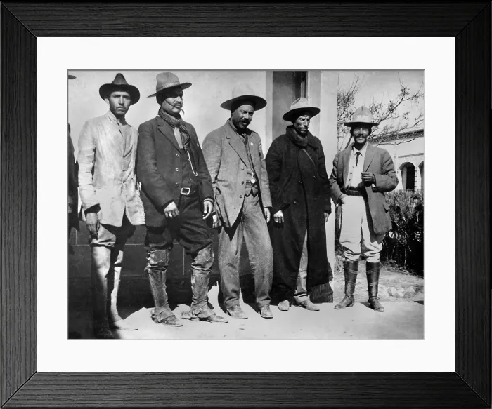 Framed Print : Pancho Villa, Commander of northern Mexican Revolutionary forces, c. 1913, and his generals. L-R: unidentified; Gen. Rodolfo Fierro; Gen. Villa; Gen. Toribio Ortega; Col