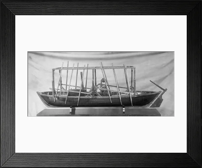 Framed Print : Model of John Fitch's steamboat the first operational steam powered ship in 1787. LC-DIG-npcc-15633