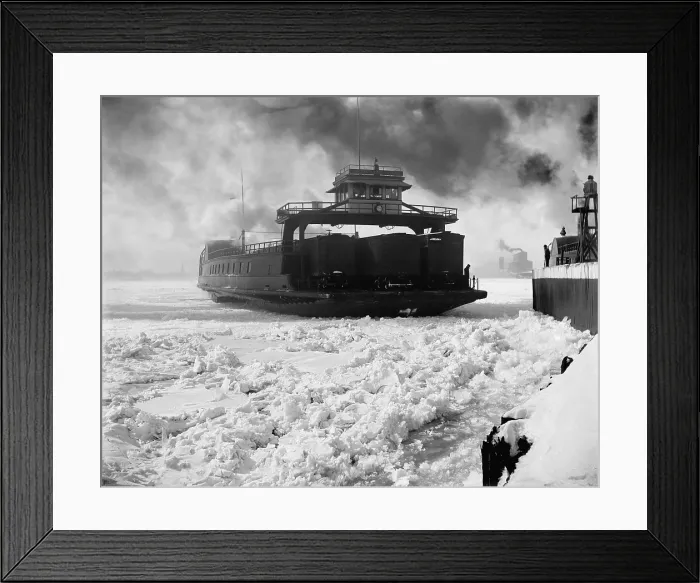 Framed Print : Boxcar ferry of the Michigan Central Railroad entering an iced up slip on the Detroit River. Ca. 1890. LC-D4-5572